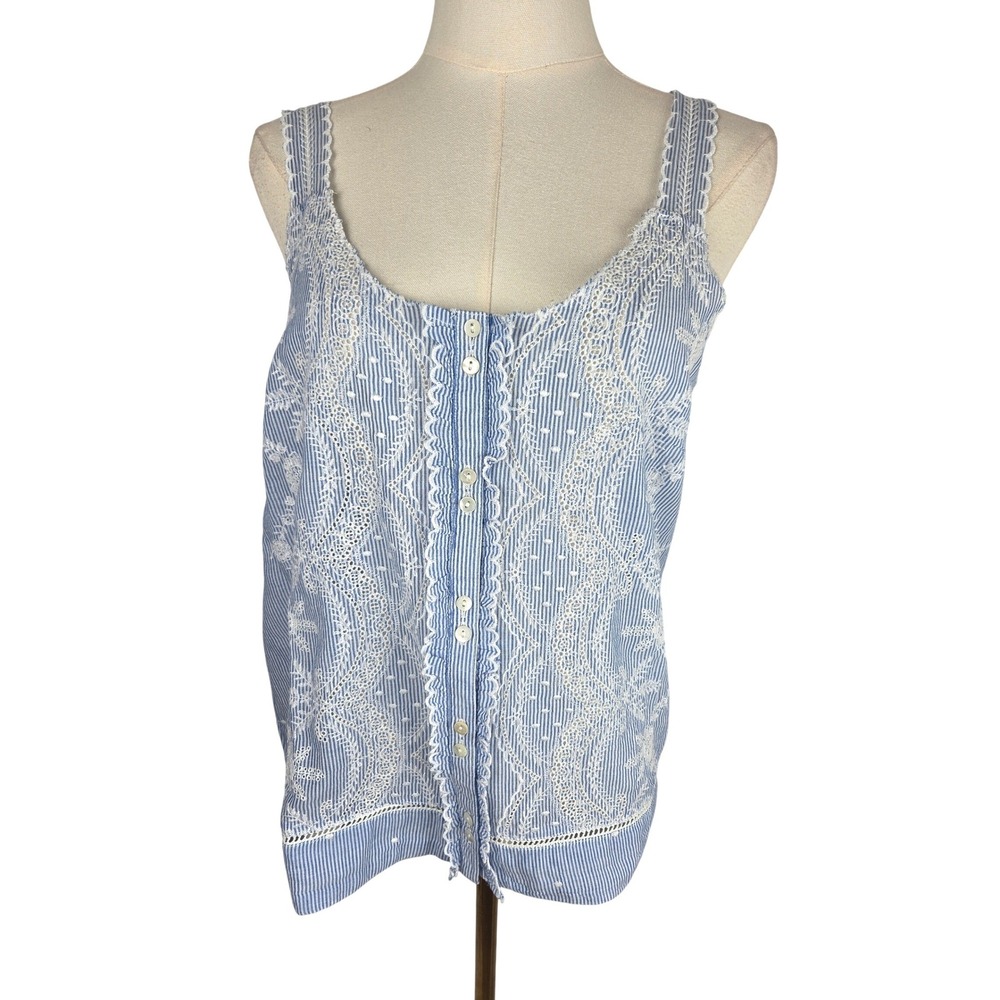 Sundance Lea Kerchief Camisole M Blue Embroidered Eyelet Tank Top Boho NWT - Picture 2 of 11